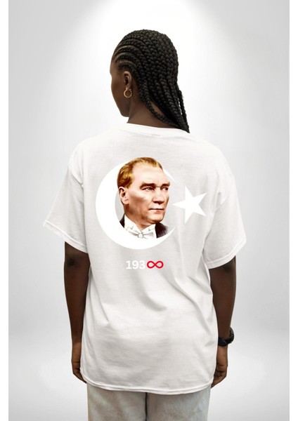 Ay Yıldız Atatürk 10 Kasım Sonsuza Kadar Sırt Baskılı Pamuklu Penye Kadın Erkek Beyaz Tişört indirimleri
