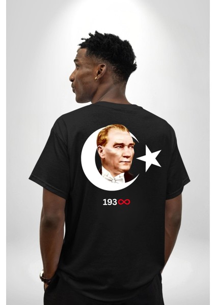 Ay Yıldız Atatürk 10 Kasım Sonsuza Kadar Sırt Baskılı Pamuklu Penye Kadın Erkek Siyah Tişört modelleri