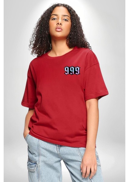 999 Bir Sonuç Bir Bitişi Simgeler Minimal Cep Baskılı Pamuklu Penye Kadın Erkek Kırmızı Tişört