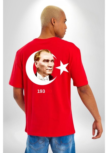 Ay Yıldız Atatürk 10 Kasım Sonsuza Kadar Sırt Baskılı Pamuklu Penye Kadın Erkek Kırmızı Tişört