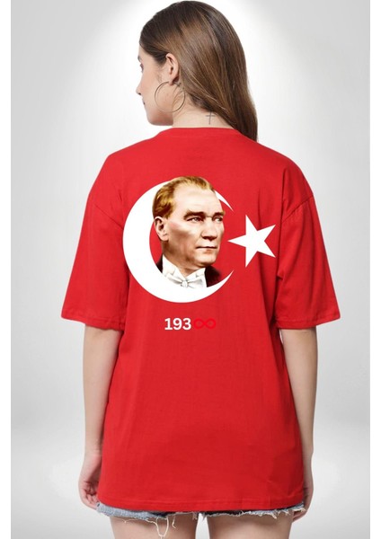Ay Yıldız Atatürk 10 Kasım Sonsuza Kadar Sırt Baskılı Pamuklu Penye Kadın Erkek Kırmızı Tişört indirimleri