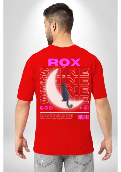 Siyah Kedi Ay Rox Sokak Style Sırt Baskılı Pamuklu Penye Kadın Erkek Kırmızı Tişört fiyatları