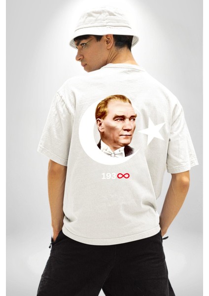 Ay Yıldız Atatürk 10 Kasım Sonsuza Kadar Cep Sırt Baskılı Pamuklu Penye Kadın Erkek Beyaz Tişört fiyatları