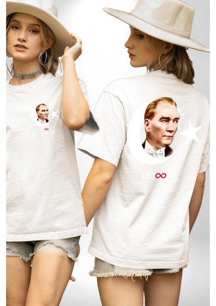 Ay Yıldız Atatürk 10 Kasım Sonsuza Kadar Cep Sırt Baskılı Pamuklu Penye Kadın Erkek Beyaz Tişört fırsatları