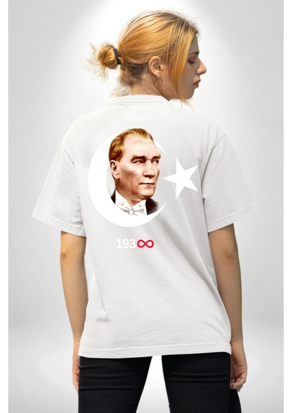 Ay Yıldız Atatürk 10 Kasım Sonsuza Kadar Cep Sırt Baskılı Pamuklu Penye Kadın Erkek Beyaz Tişört indirimleri