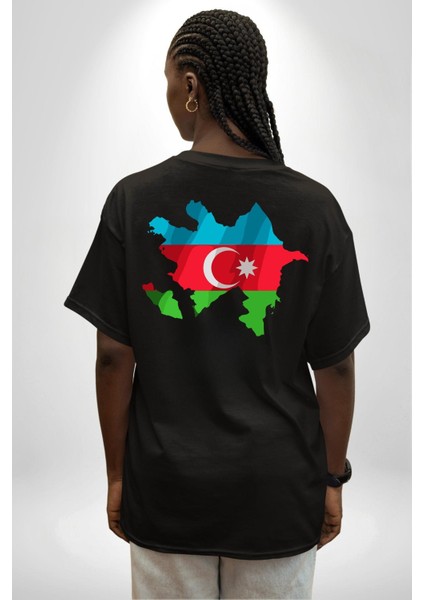 Azerbaycan Haritası Bayrak Tasarımı Cep Sırt Baskılı Pamuklu Penye Kadın Erkek Siyah Tişört fiyatları