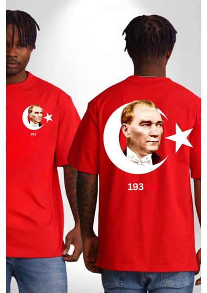 Ay Yıldız Atatürk 10 Kasım Sonsuza Kadar Cep Sırt Baskılı Pamuklu Penye Kadın Erkek Kırmızı Tişört fırsatları