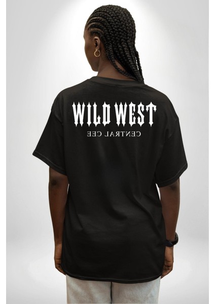 Wild West Central Cee Müzik Cep Sırt Baskılı Pamuklu Penye Kadın Erkek Siyah Tişört