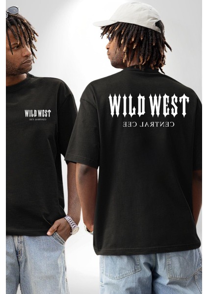 Wild West Central Cee Müzik Cep Sırt Baskılı Pamuklu Penye Kadın Erkek Siyah Tişört