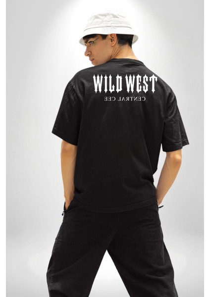 Wild West Central Cee Müzik Cep Sırt Baskılı Pamuklu Penye Kadın Erkek Siyah Tişört