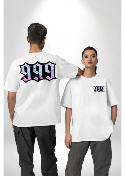 999 Bir Sonuç Bir Bitişi Simgeler Cep Sırt Baskılı Pamuklu Penye Kadın Erkek Beyaz Tişört