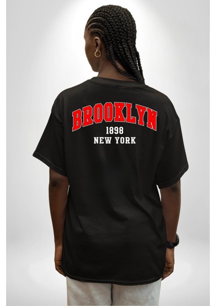 Brooklyn Siyah Cep Sırt Baskılı Pamuklu Penye Kadın Erkek Siyah Tişört fiyatları