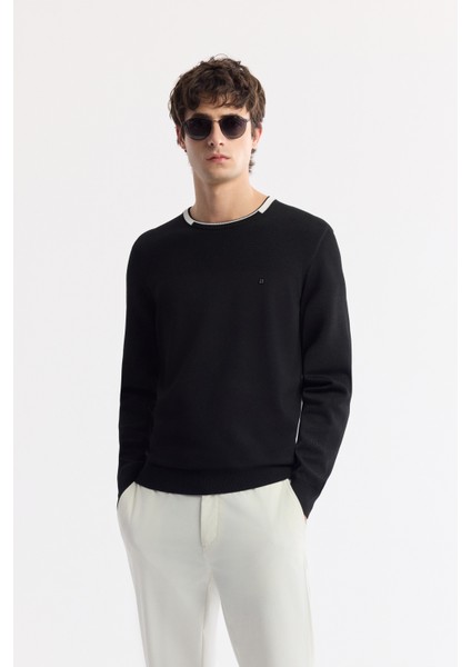 Erkek Siyah Bisiklet Yaka Dokulu Rayon Triko Kazak A51Y5156
