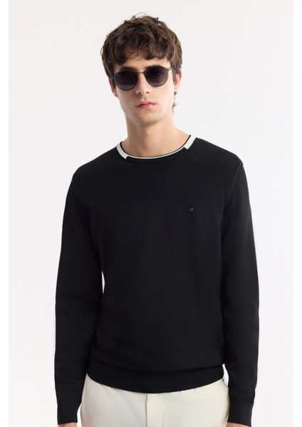 Erkek Siyah Bisiklet Yaka Dokulu Rayon Triko Kazak A51Y5156