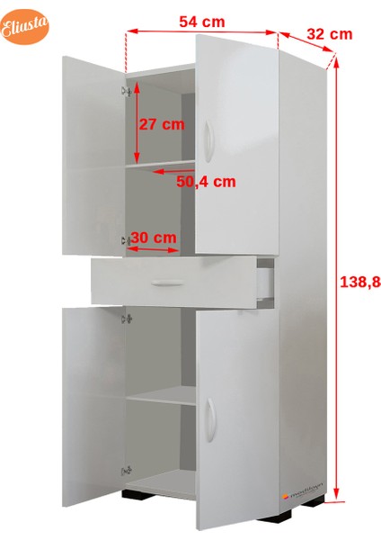 Banyo Dolabı Cok Amaclı Ofis Dolabı Mutfak Dolabı Cekmeceli Raflı Dolap