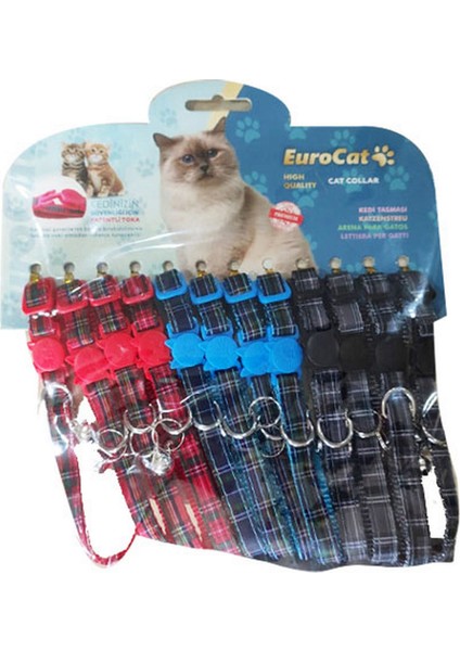 Kedi Boyun Tasması Ekose Desenli 10mm28cm 12 Li