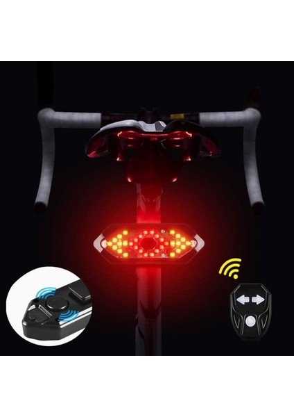5 Modlu Su Geçirmez USB LED Şarjlı Sinyal Kablosuz Kumandalı Bisiklet - Scooter Arka Işık