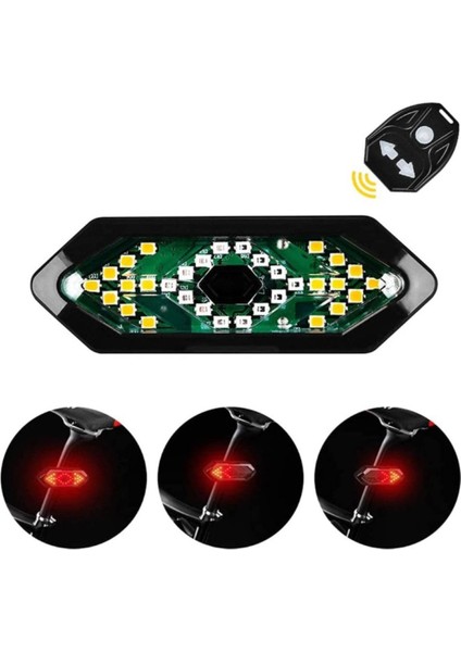 5 Modlu Su Geçirmez USB LED Şarjlı Sinyal Kablosuz Kumandalı Bisiklet - Scooter Arka Işık