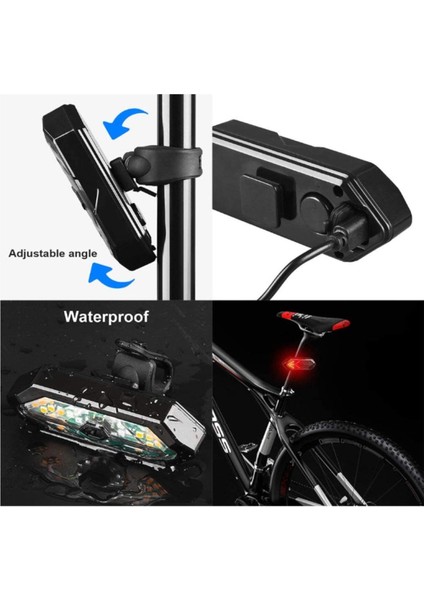 5 Modlu Su Geçirmez USB LED Şarjlı Sinyal Kablosuz Kumandalı Bisiklet - Scooter Arka Işık