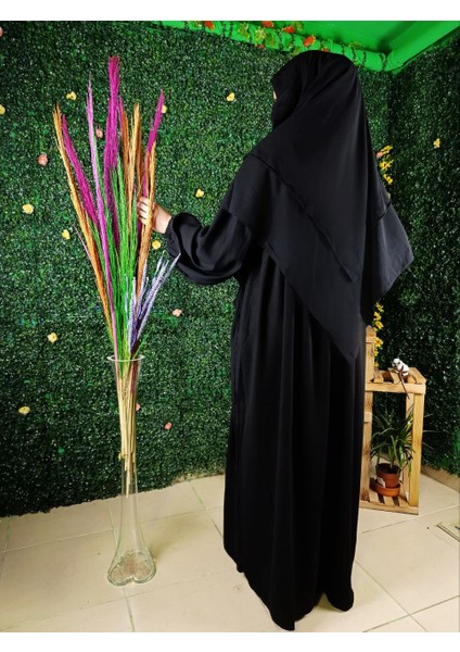 Umre Takım Siyah Medine Ipeği 3 Lü Set Elbise-Sufle-Seyyar Peçe