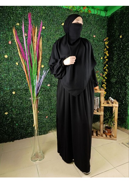 Umre Takım Siyah Medine Ipeği 3 Lü Set Elbise-Sufle-Seyyar Peçe modelleri