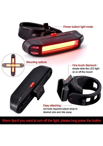 Bisiklet - Scooter Kırmızı Çakar Işık Bisiklet LED USB Şarj 100 Lümen Su Geçirmez