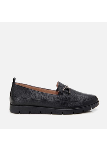 01AYH306720A100 Deri Siyah Kadın Tokalı Loafer