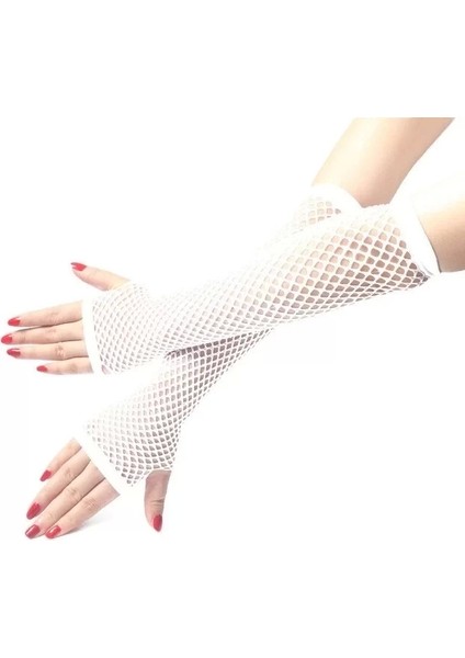 Uzun File Örgü Eldiven Beyaz Renk modelleri