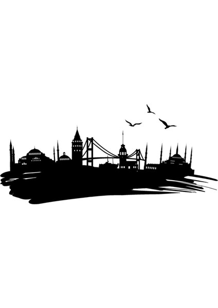 Istanbul Silueti Temalı Duvar Dekor Sticker (Tip 1) 40 x 20 cm