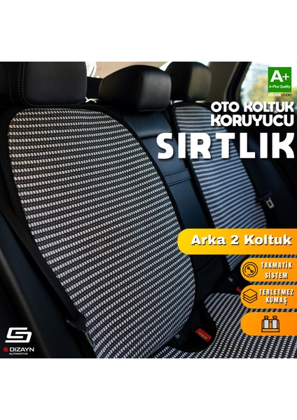 Oto Arka Koltuk Sırt Koruyucu Kılıf Çizgili Füme Beyaz Universal 2 Parça A+ Kalite