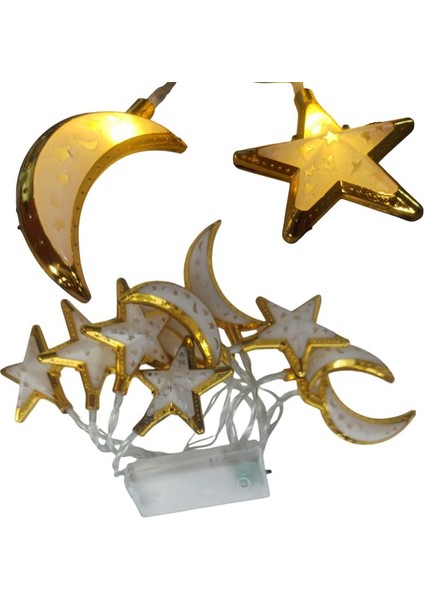 Ramazan Gün Işığı Renk 10 Adet Altın Renk Plastik Ampullü Ay Yıldız Şeklinde Pilli LED Işık 2 mt fiyatları