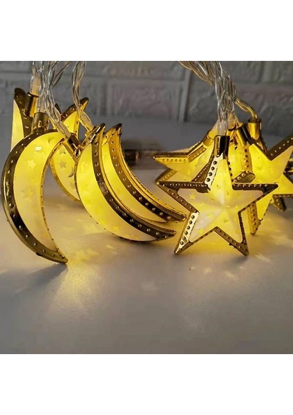 Ramazan Gün Işığı Renk 10 Adet Altın Renk Plastik Ampullü Ay Yıldız Şeklinde Pilli LED Işık 2 mt modelleri