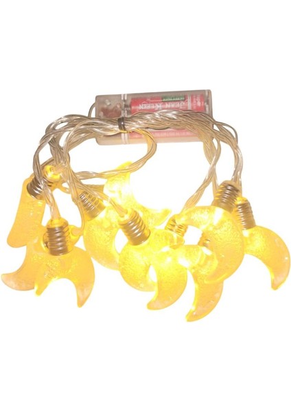 Ramazan Temalı Gün Işığı Renk 10 Cam Ampullü Ay Hilal Şeklinde Pilli LED Işık 2 mt fırsatları