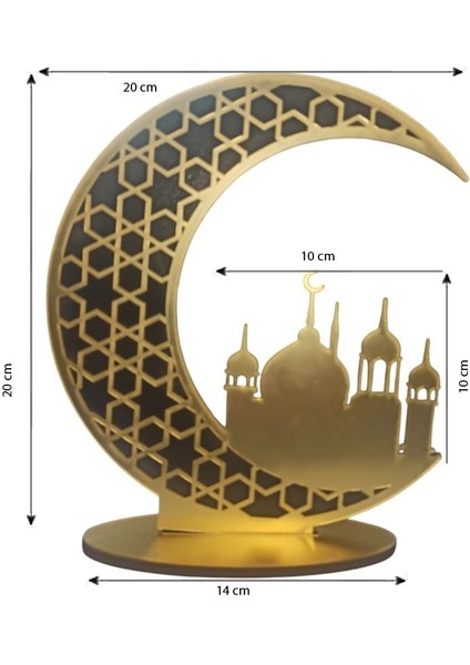Ramazan Temalı 20 x 20 cm Pleksi Dekor Süs Camii ve Hilal Model Altın Renk