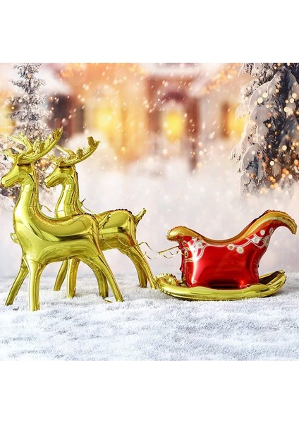Yılbaşı Noel Baba Kızağı ve Geyikleri Şekilli 3 Adet Folyo Balon 1 Paket fiyatları