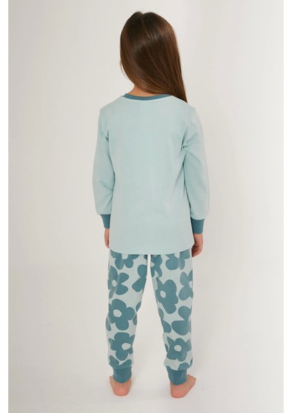 Good Vibes Only Su Yeşili Kız Çocuk Uzun Kol Pijama Takım