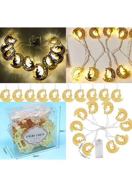 Ramazan Temalı Gün Işığı 10 Ampullü Metal Yarım Hilal Şeklinde Duacı Pilli LED Işık 2 mt