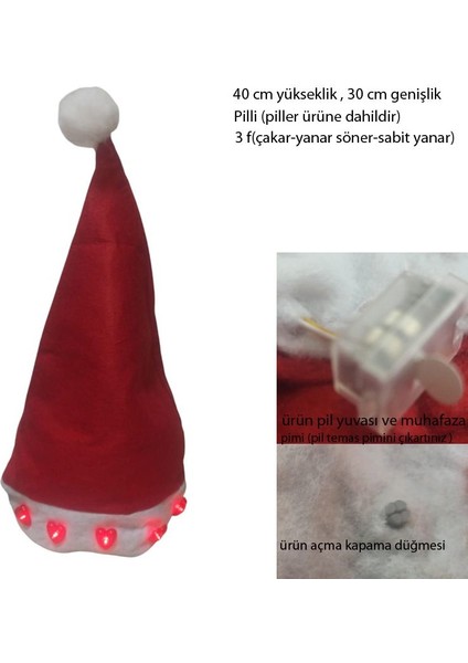 Elyaf Yetişkin Kalp Işıklı Noel Baba Yılbaşı Şapkası 1 Adet