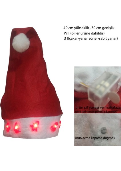 Elyaf Yetişkin Çam Ağacı Işıklı Noel Baba Yılbaşı Şapkası 1 Adet