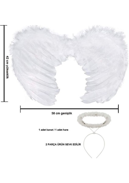 35 x 45 cm Beyaz Renk Melek Kanadı ve Melek Haresi Seti Hallloween Gösteri