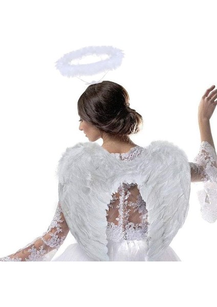 35 x 45 cm Beyaz Renk Melek Kanadı ve Melek Haresi Seti Hallloween Gösteri fiyatları