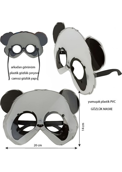 Gösteri Için Pvc Plastik Panda Çocuk Hayvan Gözlüğü Maskesi 1 Adet