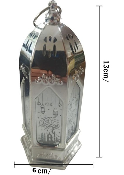 13 x 5 cm Gümüş Renk Mika Malzeme Ramazan Kandili Gün Işığı LED Fener 1 Adet fiyatları