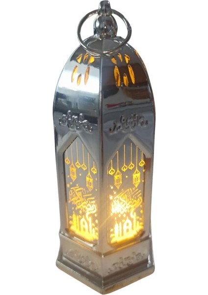 13 x 5 cm Gümüş Renk Mika Malzeme Ramazan Kandili Gün Işığı LED Fener 1 Adet modelleri