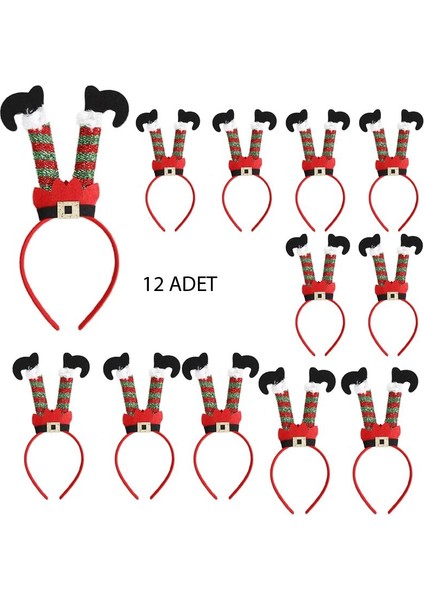 Peluş Ters Elf Ayakları Şekilli Yılbaşı Tacı 12 Adet 28 x 12 cm