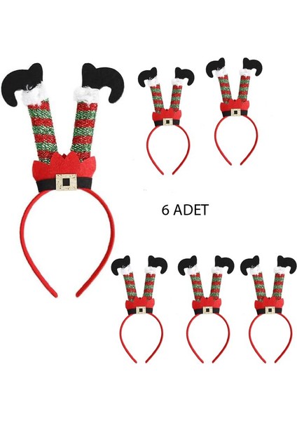 Peluş Ters Elf Ayakları Şekilli Yılbaşı Tacı 6 Adet 28 x 12 cm