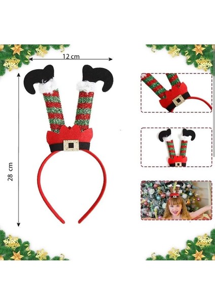 Peluş Ters Elf Ayakları Şekilli Yılbaşı Tacı 6 Adet 28 x 12 cm modelleri