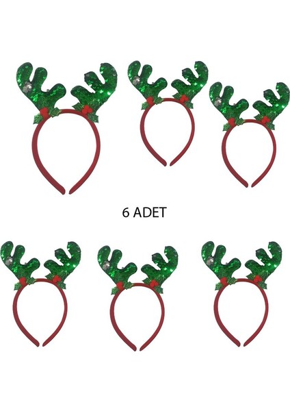 Pullu Yeşil Renk Geyik Boynuzu Şekilli Yılbaşı Tacı 6 Adet 23 x 12 cm