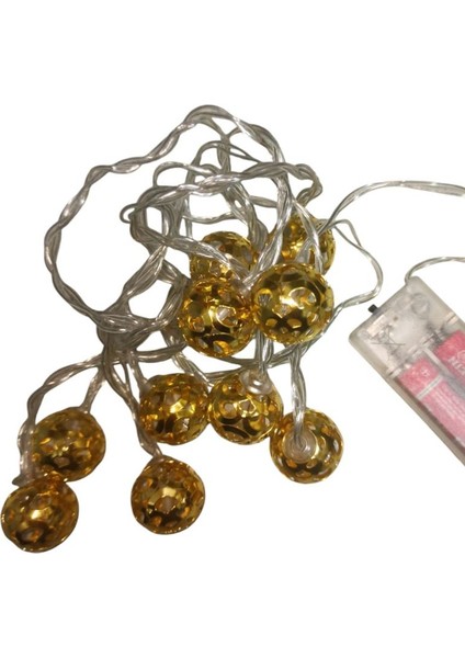 Ramazan Temalı Gün Işığı 10 Metal Ampullü Top Şeklinde Pilli LED Işık 2 mt Yılbaşı modelleri