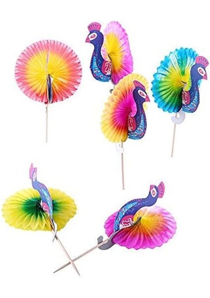 Hawaian Temalı Peacock Tavuskuşu Şeklinde Paper Fan Yiyecek Içecek Süsleme Kürdanı 100 Adet fiyatları